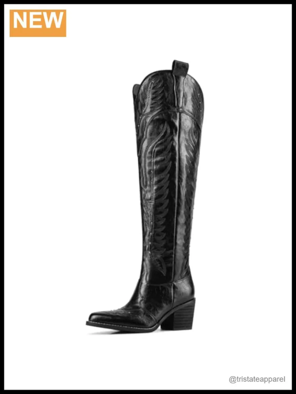 Embroidered Over the Knee Cowboy Boots Wide Calf Chunky Heel Pointed Toe Thigh